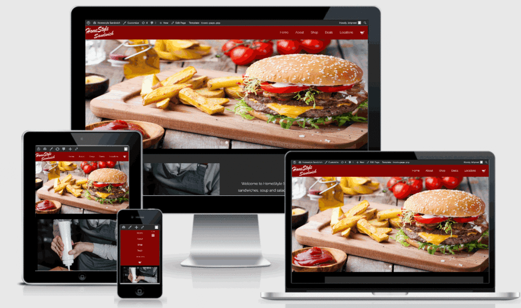 homestyle sandwich website home page screenshot on different devices